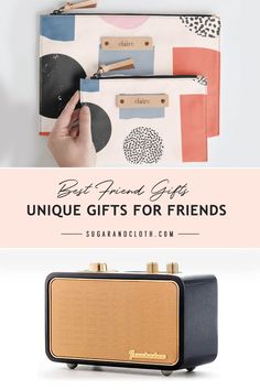 a handbag with the words, best friend gifts unique gifts for friends on it