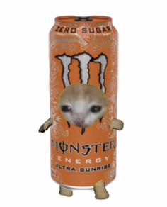 an orange monster energy drink can with the word monster energy on it's side