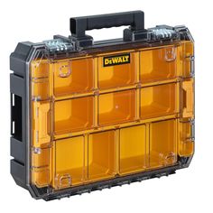 a yellow tool box filled with lots of compartments