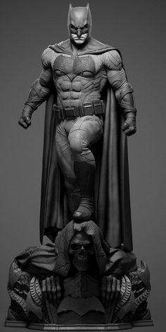 the batman statue is shown in black and white