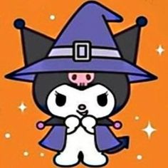 a cartoon character wearing a witches hat and holding her hand up to her face, with stars in the background