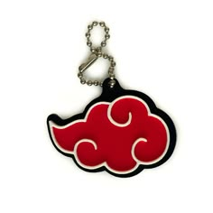 a red and black keychain with an elephant on it