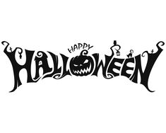 the word happy halloween written in black and white