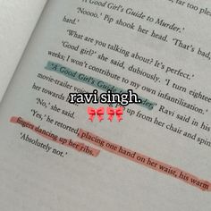 an open book with two red bows on it and the words ravi sing in english