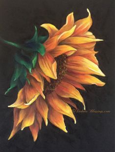 a painting of a sunflower on a black background