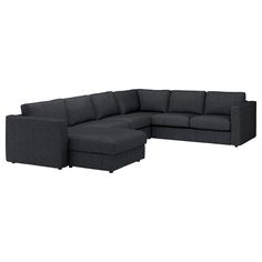 FINNALA sectional, 5-seat corner, with chaise/Tallmyra black/gray, Height including back cushions: 33 1/2 ". FINNALA sectional sofa can grow and change with a home and the family. Choose how many seats, the look and function to create a sofa that suits you. A clean design and long-lasting comfort are included. Smolder resistant lining: Polyester wadding. Black Sectional Couch, Ikea Bank, Ikea Black, Ikea Vimle, Black Sectional, Cosy Sofa, Cozy Sofa, Corner Sofa Bed, Ikea Family