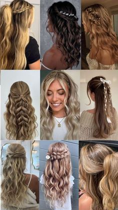 Long Curly Hair Ideas Easy Hairstyles, Grade 8 Grad Hairstyles Short Hair, Cute Hairstyles For A Wedding, Loose Hair Styles, Graduation Hair Ideas, Hairstyle Art, Loose Bun, Hairstyle Braids, Hairstyle Examples