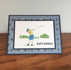 a happy birthday card with a golf player