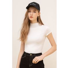 Women's Modal Half Turtle Neck Tight Short Sleeve T-Shirt - graphictee.co Fitted Summer Top With Short Sleeves, Spring Short Sleeve Tops With Snug Fit, Spring Short Sleeve Snug Fit Tops, Snug Fit Short Sleeve Tops For Spring, High Stretch White T-shirt, Trendy High Stretch Short Sleeve Tops, Casual High Neck Tops With High Stretch, Casual High Neck High Stretch Tops, Casual High Neck Stretch T-shirt