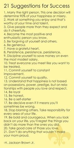 a yellow and black poster with the words, 21 suggestions for success on it's side