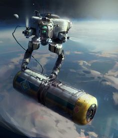 an artist's rendering of a robot floating in space