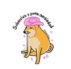 a yellow dog with a pink hat on it's head and the words souvenio y pura amistidad