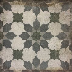 an artistic tile design with many stars on the floor in grey and white colors, as well as dark grungy paint