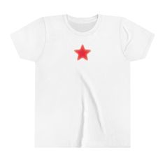 Y2k aesthetic baby tee with red star White Crew Neck T-shirt With Star Print, Pink Short Sleeve T-shirt With Star Print, Star Shirt Kids, Cotton Short Sleeve T-shirt With Star Print, Red Cotton T-shirt With Star Print, Y2k Star, Aesthetic Baby, Red Star, Baby T Shirts