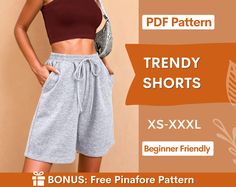 a woman in shorts with the text trendy shorts xs - xxl beginner friendly