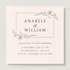 an elegant wedding card with the words anabee and william written in black on it