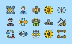 bitcoin icons are shown here in this graphic style, with different colors and shapes