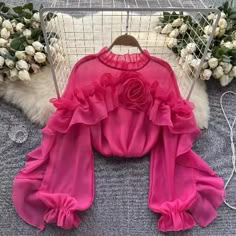 Apricot Clothing, Chiffon Blouses, Autumn Sleeve, Mesh Blouse, Elegant Blouses, Chic Top, Chiffon Ruffle, Mode Inspo, Asymmetrical Tops