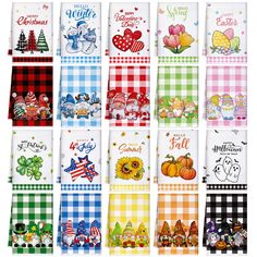 colorful kitchen towels with cartoon characters on them