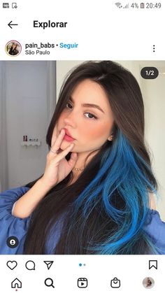 Create Pin, Blue Hair Highlights, Hidden Hair Color, Hair Colour Ideas, Korean Hair Color, Hair Color Underneath, Hair Inspiration Long, Dyed Red Hair, Hair Streaks