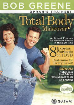 an advertisement for bob greene's total body makeover, featuring two people in jeans