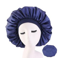 Blue Extra Large Wide Band Silky Bonnet - Taelor Boutique Silk Hair Bonnets, Silk Head Wrap, Sleep Hairstyles, Long Hair Care, Sleep Hat, Silk Bonnet, Bonnet Cap, Satin Bonnet, Hair Bonnet