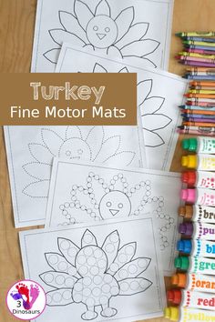 turkey fine motor mats with crayons and markers