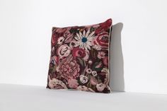 velvet throw pillow back She She From The Garden purple pillow She She, Floral Pillow, Matching Wallpaper, Limited Run, Floral Pillows, Raw Silk, One Design, Pillow Shams, Pillow Inserts