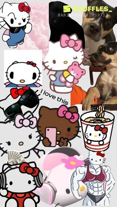 a collage of hello kitty and other cartoon characters with the caption i love this