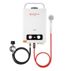 the tankless water heater is connected to a hose