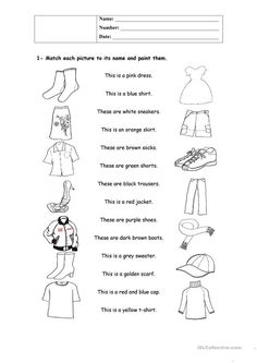 a worksheet with clothes and shoes for kids to learn how to read them