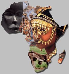 a collage of african women's head and body with gold jewelry on it