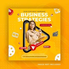 a yellow book cover with an image of a woman in glasses and the title, business strategies