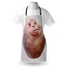 a white apron with an image of a troll on it