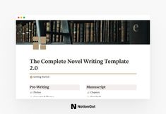 the complete novel writing template is displayed in front of a white background with bookshelves