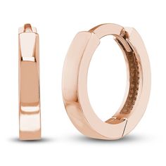 Versatile 10mm square tubes are polished to a high shine in these classic women's huggie earrings. Fashioned in 14K rose gold, the earrings secure in place with snap-lock backs. Classic 14k Rose Gold Huggie Earrings, Classic Rose Gold 14k Huggie Earrings, Classic Small Hoop Rose Gold Huggie Earrings, Classic Rose Gold Small Hoop Huggie Earrings, Classic Rose Gold Huggie Hoop Earrings, Minimalist Rose Gold Huggie Earrings For Formal Occasions, Classic Rose Gold Huggie Earrings For Formal Occasions, Classic Hypoallergenic Rose Gold Huggie Earrings, Classic Rose Gold Hypoallergenic Huggie Earrings