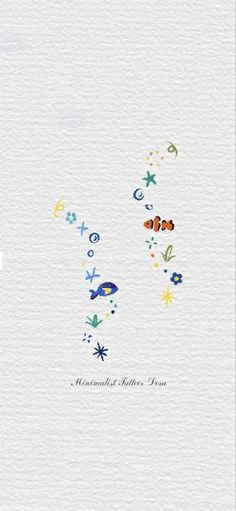 the letter k is made up of colorful letters and fish on white paper with watercolor paint