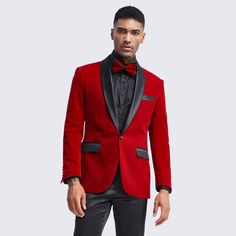 Red Velvet Tuxedo Jacket Slim Fit with Shawl Lapel - Blazer - Prom - Wedding | Perfect Tux Black And Red Suit, Red Velvet Jacket, Suits Men Slim, Red Tuxedo, Button Shawl, Velvet Tuxedo, Double Breasted Tuxedo, Prom Tuxedo, Red Blazer Jacket