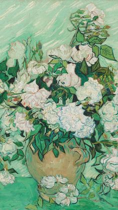 a painting of white flowers in a vase