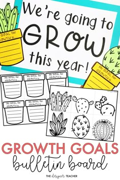 growth goals bulletin board with cactuses and succulents