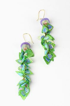 Sequin Dangle Earrings green purple Handmade Green Chandelier Earrings For Party, Green Teardrop Beaded Earrings For Party, Green Dangling Bead Chandelier Earrings, Purple Dangle Heart Earrings For Pierced Ears, Green Linear Earrings For Parties, Unique Green Long Drop Earrings, Green Long Drop Earrings, Purple Drop Earrings With Dangling Beads, Unique Green Beaded Party Earrings