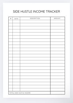 a printable side hustle income tracker