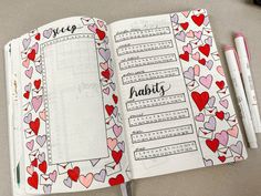 My habit tracker and sleep tracker for February! #bulletjournaling #bujo #bujoideas #bujoinspiration #february #heart #loveletter #valentines Valentine Bujo Theme, Sleep Tracker February, February Sleep Tracker, February Bujo Theme, Febuary Spreads Bullet Journal, February Habit Tracker, February Bujo Cover, February Mood Tracker, Bujo 2025