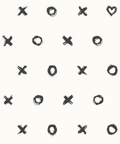 black and white hand drawn xo symbols on a white background seamless wallpaper