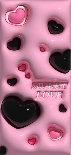 some pink and black hearts are in the shape of heart shapes with words sweet love on them