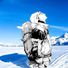 a snowboarder is standing in the snow with his back to the camera