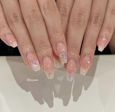 Wow Nails, Asian Nails, Work Nails, Long Square Acrylic Nails, Gem Nails, Gel Nail Designs, Elegant Nails