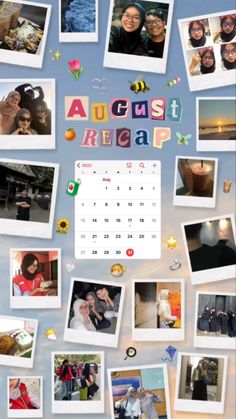 an image of a calendar with many pictures on the front and back cover that says august reap