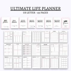 the ultimate printable planner is shown in this image, with text that reads ultimate life planner us letter - 156 pages