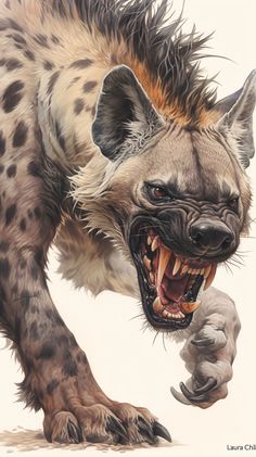 Predators Animal, Rhino Anatomy, Cartoon Hyena, Hyena Art, Laughing Hyena, Wildlife Painting, Animal Action, Dragon Artwork Fantasy, Wild Animals Pictures